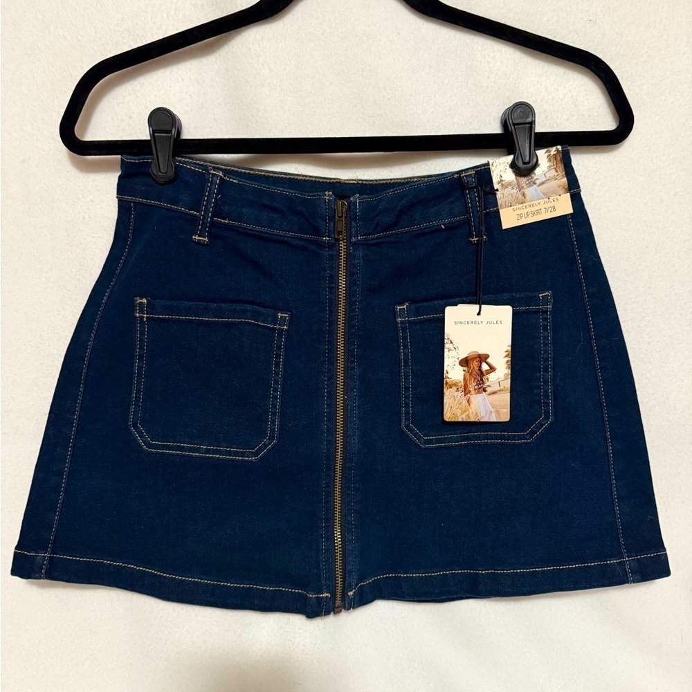 New Sincerely Jules Denim Zip Up Mini Skirt (Juniors 7/28)